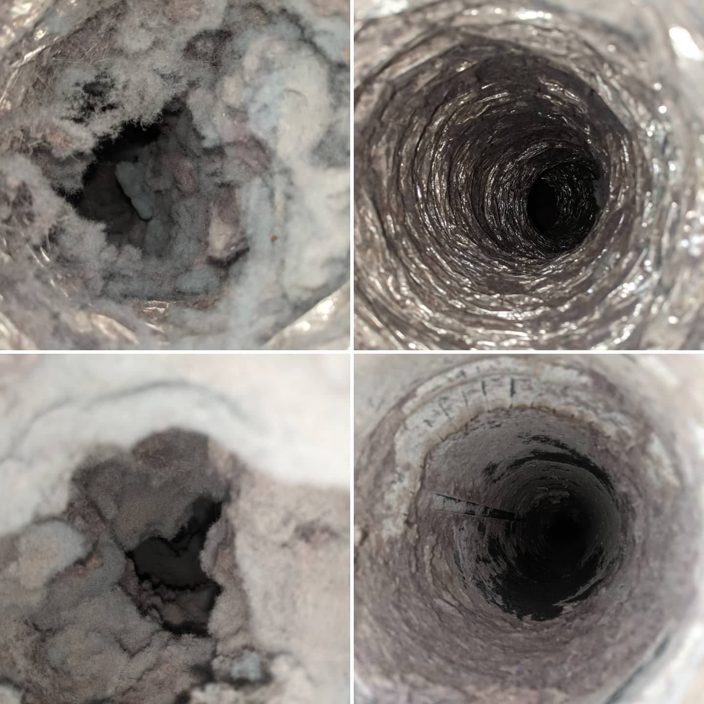 before and after pictures of dryer vents clogged and then clean.